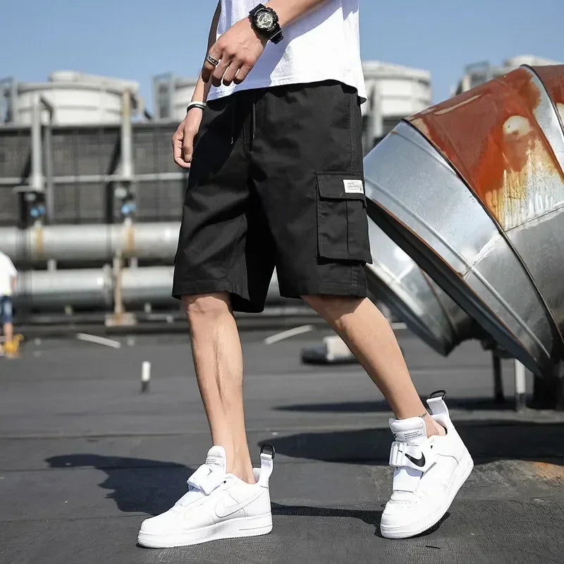 Mens Shorts Summer Cargo Shorts Fashion Knee Length Drawstring Men Shorts Cotton Khaki Work Bermudas Masculina plus Size 7XL
